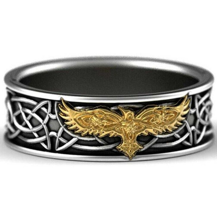 Size # 10 Classic & Elegant Turkish 925 Silver Animal Eagle Gold Band Ring For Men & Boys.