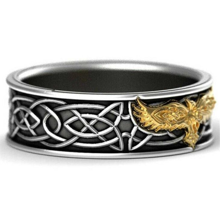 Size # 10 Classic & Elegant Turkish 925 Silver Animal Eagle Gold Band Ring For Men & Boys. - Image 2