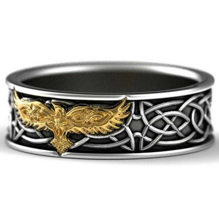 Size # 10 Classic & Elegant Turkish 925 Silver Animal Eagle Gold Band Ring For Men & Boys. - Image 3